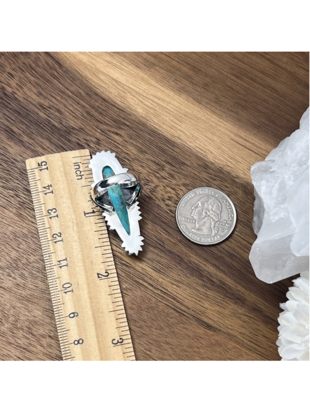 Sterling Silver 925 Turquoise Ring Size 7 Long Boho Southwest Blue New - Picture 11 of 13